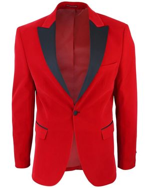 TruClothing Velvet Dinner Tuxedo Suit Jacket Blazer - Red