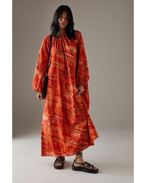 Warehouse Cotton Trapeze Smock Midi Dress - Red