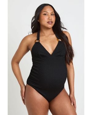 Boohoo Maternity Crinkle Plunge Trim Detail Swimsuit - Black