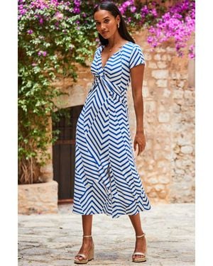 Sosandar Geometric Stripe Print Twist Front Maxi Dress - Blue