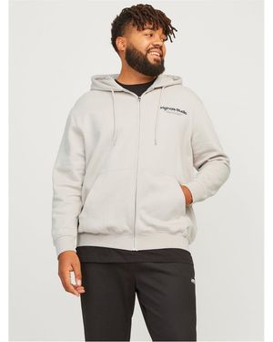 Jack & Jones And Vester Hooded Ribbed Cuff Lettering Sweat Jacket - Grey
