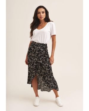 Gini London Animal Print Ruffle Wrap Midi Skirt - Natural