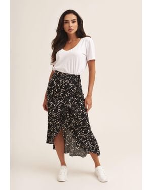 Gini London Animal Print Ruffle Wrap Midi Skirt - Natural