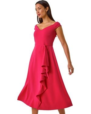 Roman Bardot Ruffle Wrap Dress - Red