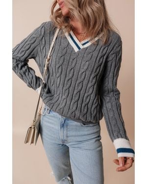 Azura Exchange Cable Knit Vneck Jumper - Grey