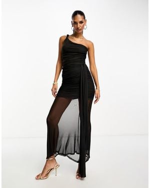 ASOS Mesh One Shoulder Midi Dress - Black