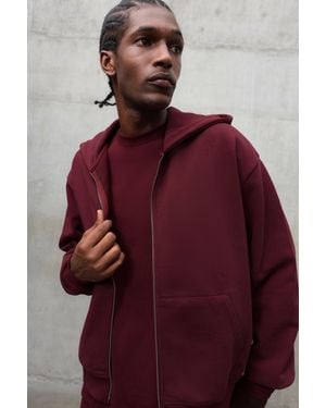 BoohooMAN Oversized Boxy Premium 480Gsm Zip Through Hoodie - Red