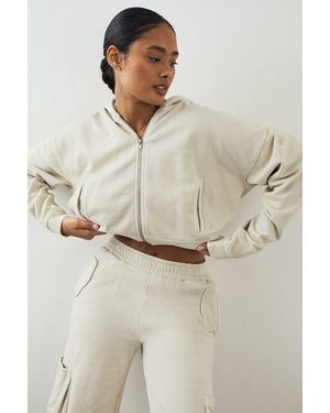 DSGN Studio Premium Heavyweight Washed Boxy Zip Through Hoodie - Natural