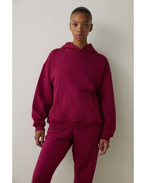 Penti Oversized Cotton Hooded Sweatshirt With Pocket - Red