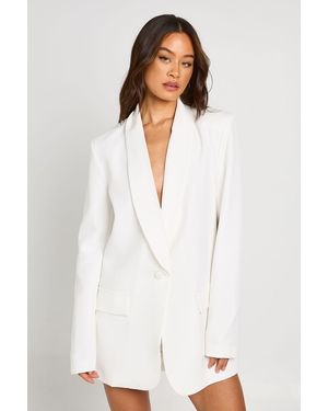Boohoo Tall Shoulder Pad Plunge Oversized Blazer - White