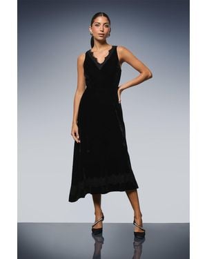 Wallis Velvet Lace Insert Midi Dress - Blue
