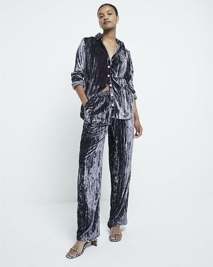 River Island Velvet Wide Leg Trousers - Blue