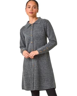 Roman Petite Collared Knit Shift Dress - Grey