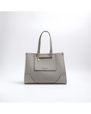 River Island Grey Jacquard Monogram Shopper Bag