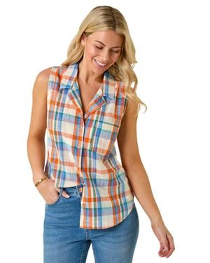 Roman Petite Check Print Button Blouse - White