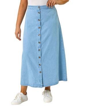 Roman Curve Button Through Denim Skirt - Blue