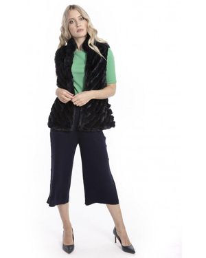 Jayley Faux Fur Suede Diagonal Stripe Gilet - Blue