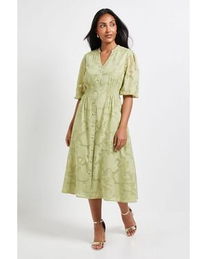 Wallis Petite Floral Jacquard Button Midi Dress - Green