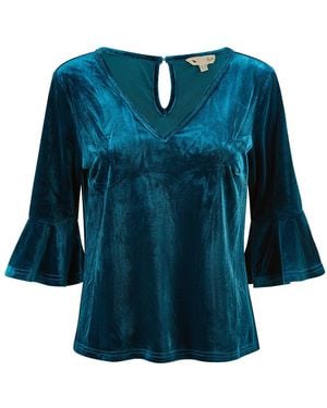 Yumi' Velvet Relaxed Fit Top With Fluted Sleeves - Blue