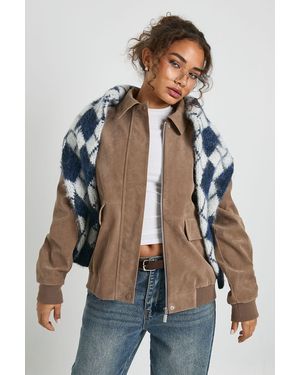 Boohoo Suede Look Bomber Jacket - Grey