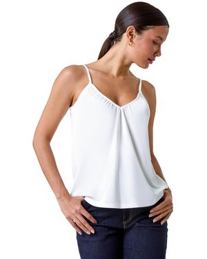 Roman Gathered V-Neck Stretch Vest Top - White