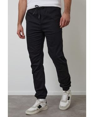 Threadbare Cotton Jogger Style Cuffed Trousers With Stretch - Black