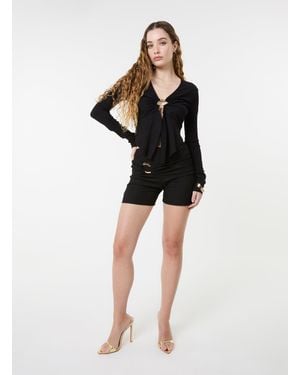Pink Vanilla Low Rise Textured Ring Mini Shorts - Black