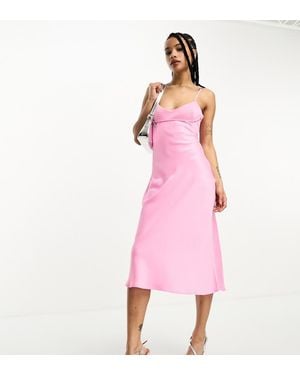 Only Petite Satin Slip Midi Dress - Pink