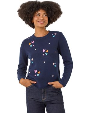Roman Heart Embroidery Knit Jumper - Blue