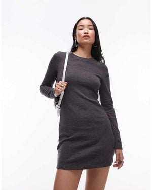 TOPSHOP Long Sleeve Rib Mini Dress - Blue