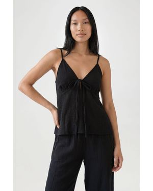 Boohoo Cheesecloth Tie Front Cami & Wide Leg Trouser Co-Ord - Black