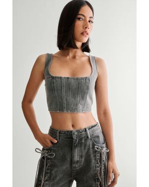 Nasty Gal Lace Back Detail Denim Corset Top - Black