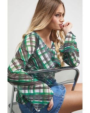 Warehouse Chiffon Asymmetric Gathered Waist Top - Green
