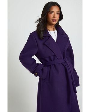 Boohoo Petite Belted Wool Look Trench - Blue