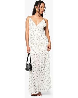 Boohoo Polka Dot Ruched Plunge Maxi Dress - White