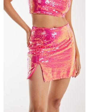 Pink Vanilla Sequin Mini Skirt With Split - Pink