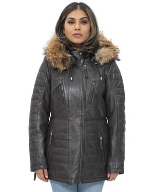 Infinity Leather Quilted Parka Jacket-Curitiba - Black