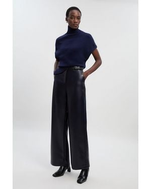 Karen Millen Faux Leather Belt Detail Trousers - Blue