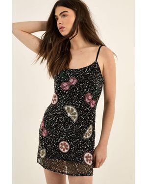 Nasty Gal Fruit Embellished Strappy Mini Dress - Black