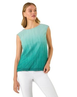 Roman Ombre Plisse Bubble Hem Top - Blue