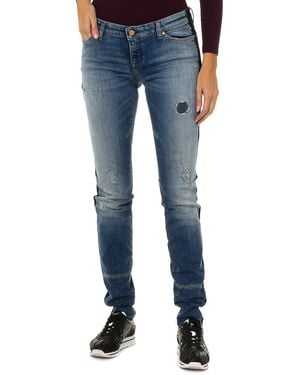 Armani Long Worn And Torn Effect Denim Trousers 6Y5J06-5D2Zz - Blue
