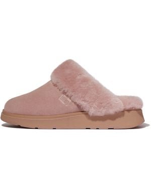 Fitflop 's Fit Flop Gen-ff Shearling Collar Suede Slippers In Dusky Pink - Roze