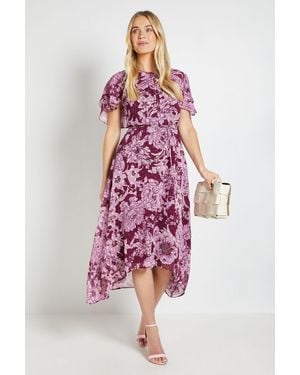 Wallis Petite Floral Burn Out Cape Midi Dress - Red