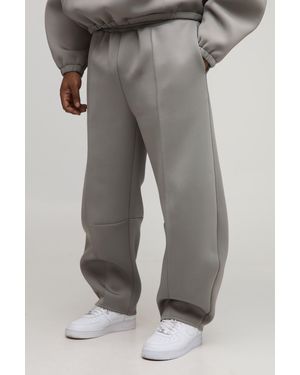 BoohooMAN Plus Barrel Leg Pleat Front Bonded Scuba Joggers - Grey