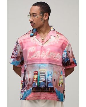 BoohooMAN Oversized Half Sleeve Casino Print Shirt - Pink