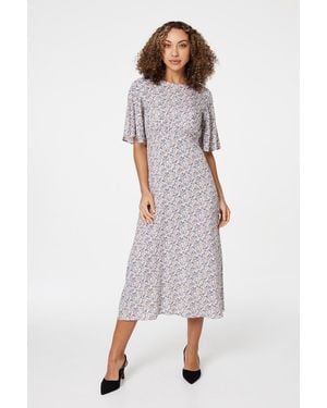 Izabel London Multi Angel Sleeved Midi Dress Viscose - White