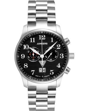 Junkers Original 6686M-2 Quartz Watch 42Mm Dial Stainless Steel Bracelet, Luminous Numerals, Date Window, 10Atm Water Resistant - Metallic