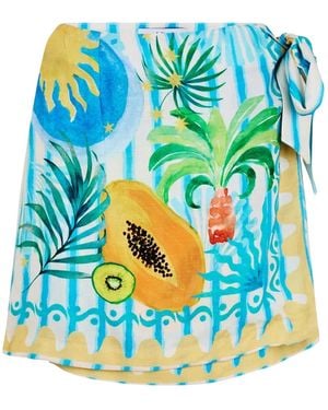 Never Fully Dressed Rio Tropische Wikkel Mini Rok - Blauw
