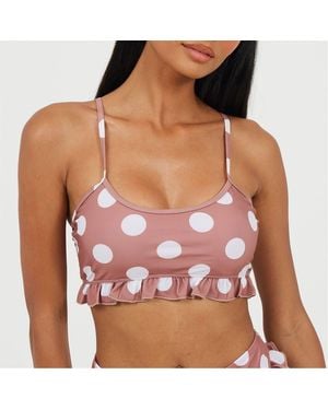 Brave Soul Polka Dot Patterned Scoop Neck Bikini Top - Multicolour