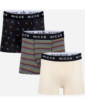 Nicce London Multi 3-Pack Cotton Rich Boxer Briefs With Logo Waistband And Graphic Designs - Black